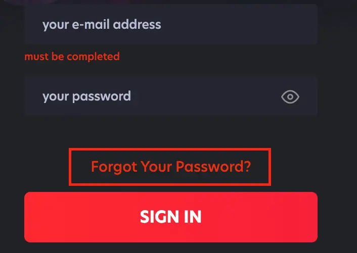 1Red Forgot Password Button