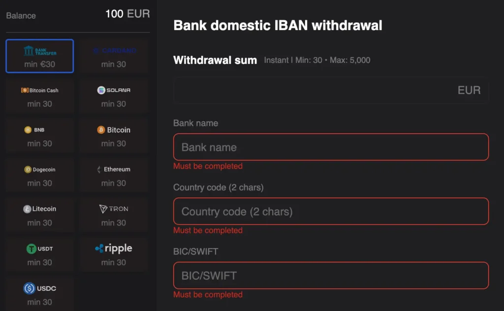 1Red Withdrawal Methods