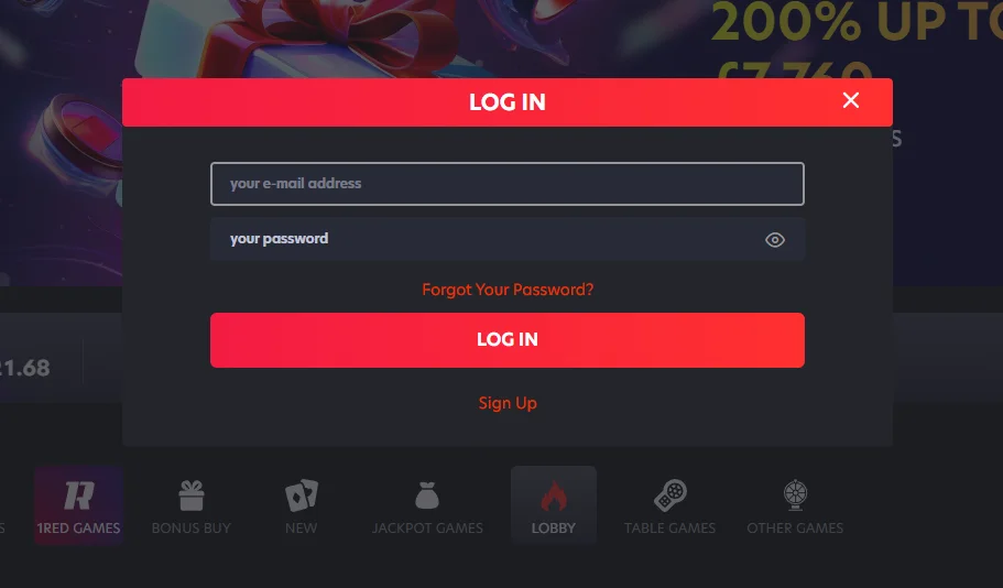 1Red Casino Login Page