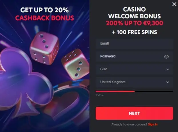 Registering Process at 1Red UK